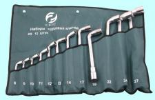 Набор ключей Торцевых коленчатых 2-х сторонних из 12-ти шт. 8-27мм хром, в сумке 