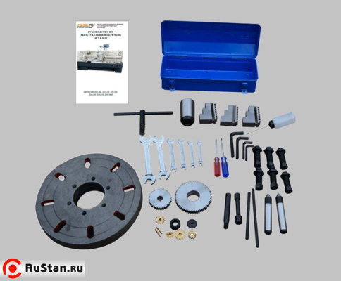 В ЗИП входят ключи, масленка, обратные каленые кулачки, неподвижный центр МТ №5, конус-переходник с МТ-7 на МТ-5, сменные шестерни для гитары, планшайба, набор ключей и руководство пользователя. фото №20 METAL MASTER Z51200 фото №20