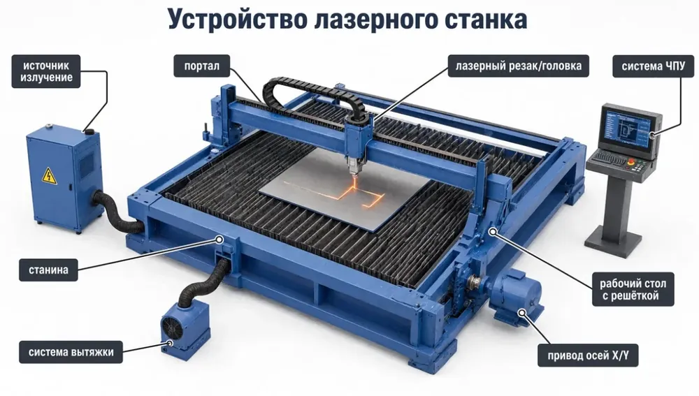 схема устройства лазерного станка — основные узлы и компоненты