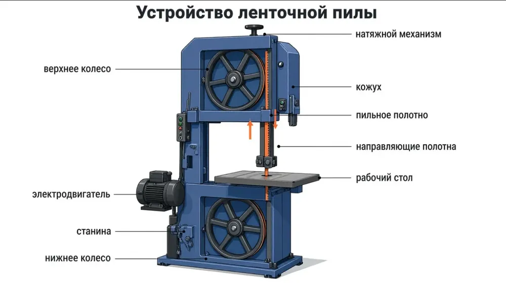 устройство ленточной пилы — схема основных узлов и компонентов