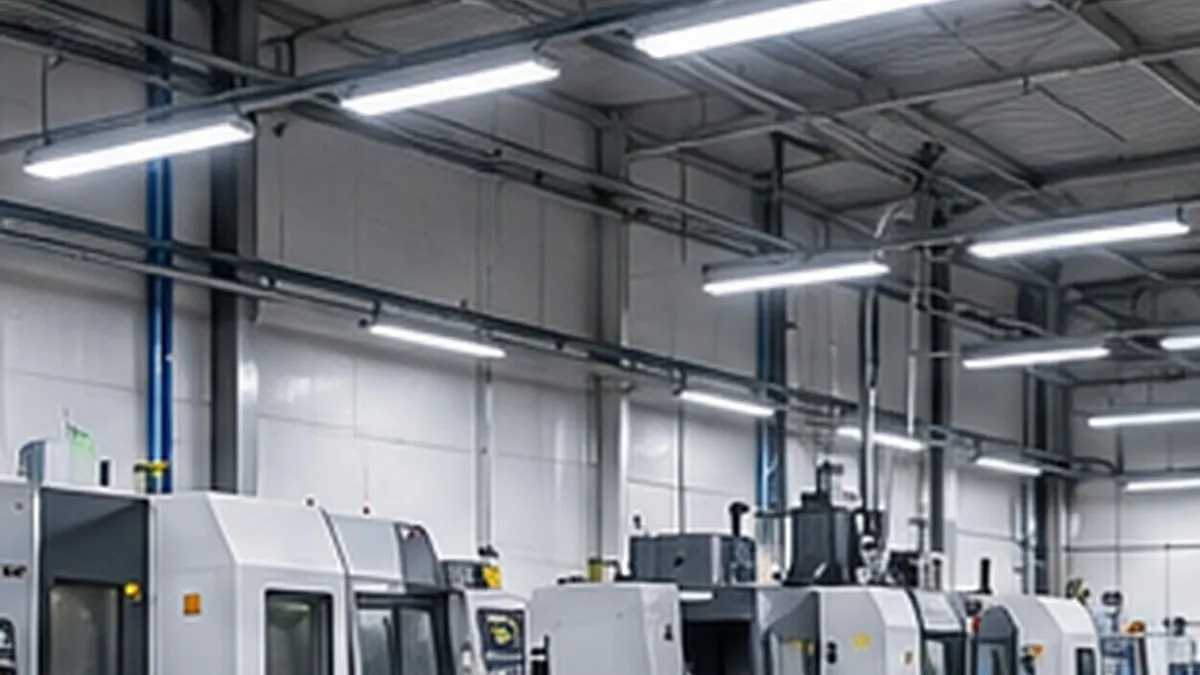 Промышленное LED-освещение производственного цеха с металлообрабатывающими станками