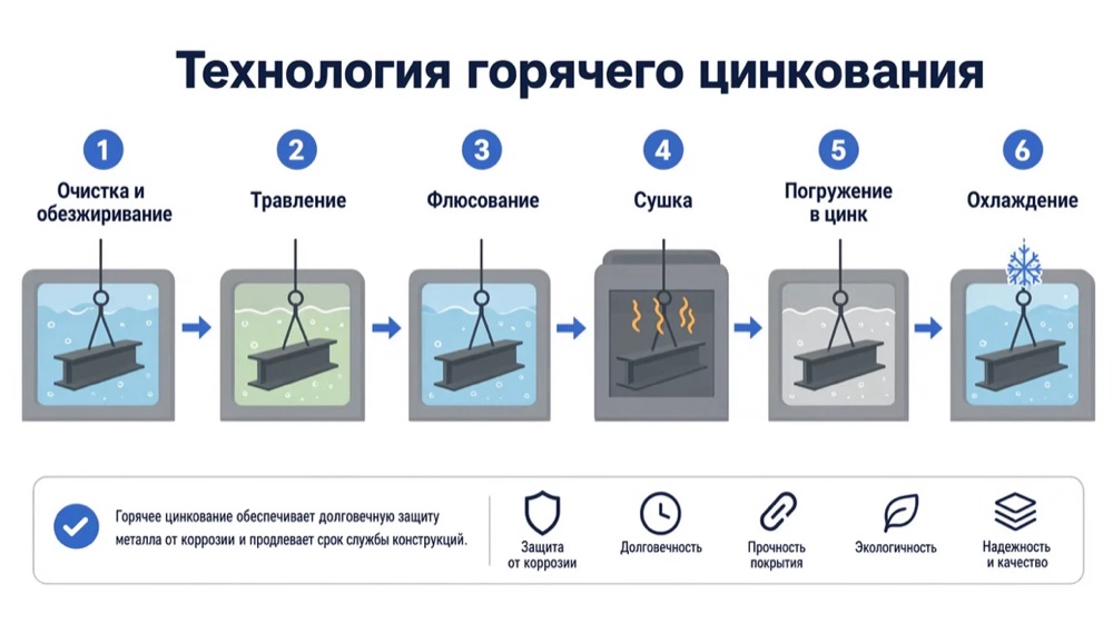 Этапы технологии горячего цинкования — травление и погружение в
ванну